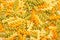 Fusilli tricolore raw dry pasta pile as background