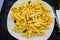 Fusilli type italian pasta with mushrooms