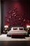 A fusion of contemporary chic and timeless elegance in a living bedroom featuring a captivating ruby-colored 3D wall design,