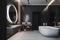 Fusion style interior of bathroom in luxury house