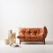 Futon With Bouroullec Lounge Chair: Tan Leather On White Background