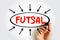 Futsal - association football-based game played on a hard court smaller than a football pitch, text concept with arrows