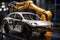 Future automotive Hi tech robotic arm in car production service