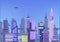 Future city flat illustration. urban cityscape template with modern buildings and futuristic traffic. banner for web