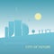 Future city landscape illustration. Cityscape with abstract buildings and blue sky. Cartoon vector background.