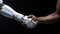 The Future of Collaboration, Robot Cyborg and Human Firm Handshake, Generative AI