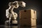 Future Delivery. Automated Retail Warehouse Robots and Cardboard Box Delivery in a Distribution Logistics Center AI Generation