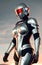 Future female soldier in cybernetic metal full body armor, superhero fantastic and futuristic background. Generative Ai