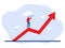 Future growth businessman manager using a telescope to see future standing on top of rising arrow market graph