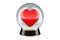 Future love prediction concept. Crystal ball with soccer red heart. 3D rendering