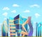 Future metropolis city skyline building cartoon vector illustration