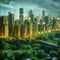 Future metropolis Green cityscape envisions eco friendly urban living