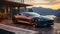Future model jaguar car parked by modern minimalist architecture in Mediterranean - AI generated