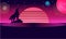 Future modern retro abstract wallpaper banner background wolf howling neon lights with stars and moon