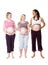 Future mother, girl friend and pregnant support group show pregnancy stomach with a happy smile. Maternity women