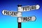 Future, present, past concept - signpost with three arrows