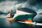 The future of shipping electric boats and sail-powered, created with Generative AI technology