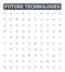 Future technologies vector line icons set. AI, Robotics, BigData, Blockchain, Cybersecurity, Quantum, Augmented