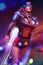 Futurisctic sci-fi superhero woman in costume flying