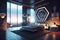 Futurist black and white bedroom space. Real estate. Renovation company. Home staging.Real estate agent. Daylight.