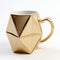 Futuristic 3d Printed Gold Mug With Octahedron Hand - Smooth And Shiny Design