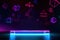 Futuristic 3D Rendering of Sleek Podium Platform with Realistic Neon Lights Background. created with Generative AI