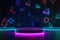 Futuristic 3D Rendering of Sleek Podium Platform with Realistic Neon Lights Background. created with Generative AI