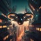 Futuristic aerial mobility. Ultra-modern passenger drone transport in modern city. AI generative design