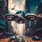 Futuristic aerial mobility. Ultra-modern passenger drone transport in modern city. AI generative design