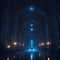 Futuristic Alien Mothership Hall, Flying Castle, Throne Room Interior Hallway, Dark with Lights Glowing, Generative AI