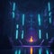 Futuristic Alien Mothership Hall, Flying Castle, Throne Room Interior Hallway, Dark with Lights Glowing, Generative AI