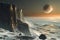 Futuristic Alien Planet with Icy Landscape. Generative AI