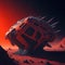 Futuristic Alien Spaceship, Alien World with Rock and Fire Magma, Sci-fi Science Fiction Scene, Generative Ai