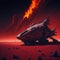 Futuristic Alien Spaceship, Alien World with Rock and Fire Magma, Sci-fi Science Fiction Scene, Generative Ai