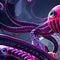 Futuristic aliens with tentacles. 3D illustration of science fiction space invaders galaxy monsters