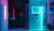 Futuristic apartment with digitally generated blue lighting equipment generated by AI