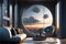 Futuristic apartment with incredible view,created with Generative AI technology.