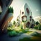 Futuristic architectural design with organic shapes and greenery