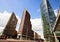 Futuristic architecture at Potsdamer Platz in Berlin, low angle view