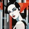Futuristic Art Deco Painting Of A Woman With Red Lipstick