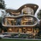 Futuristic Art Nouveau house, future building smart unreal, cityspace abstract technology modernism interior details