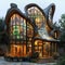 Futuristic Art Nouveau house, future building smart unreal, cityspace abstract technology modernism interior details