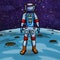 A futuristic astronaut on an alien blue moon