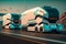 Futuristic Automated Trucks Transporting Goods on a Highway