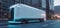 Futuristic automated unmanned cargo truck with blank side mock up on city streets in neon light, AI generated