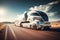 Futuristic autonomous cargo truck on the highway