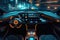Futuristic autonomous vehicle cockpit. Car digital dashboard. Generative AI
