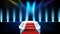 futuristic background of blue empty stage Stairs covered with red carpet and lighting spotlgiht stage background