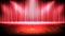 Futuristic background of empty stage with red curtain and lighting spotlgiht stage background