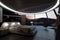 futuristic bedroom with floor-to-ceiling windows, showcasing mesmerizing view of the stars and planets